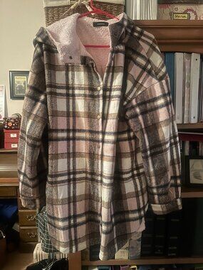 Pink and Brown Plaid, fluffy Shaket